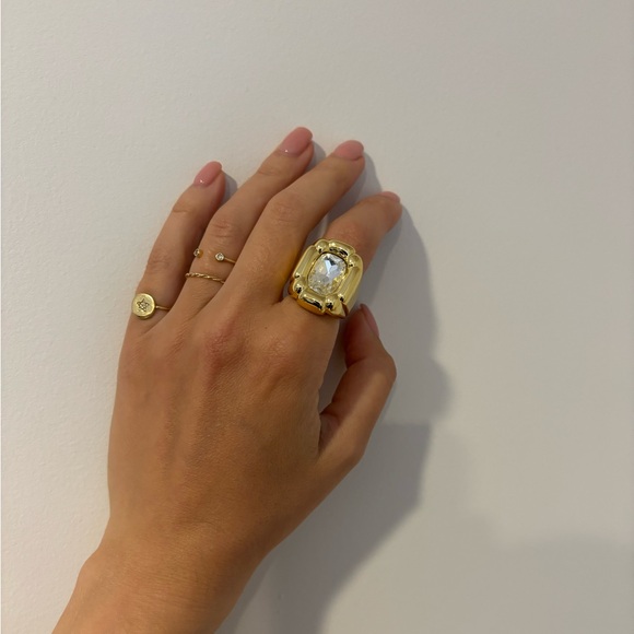 DULCIS COCKTAIL Statement Rectangle Gold RING, Size 7 - Picture 8 of 15